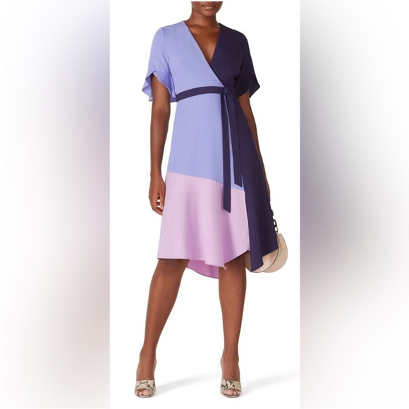 Hutch Dresses & Skirts - Hutch Color block Midi Faux Wrap Dress Size Small Navy Lilac Blush Pink